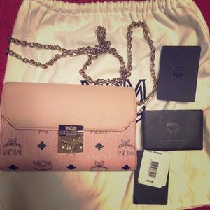 NWOT MCM small blush/black crossbody